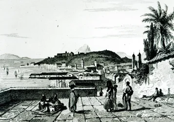 Veduta di Rio de Janeiro dalla chiesa di St. Bento disegnata da Fleury, incisa da Aubert, 1838